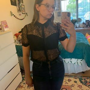Black lace button up shirt